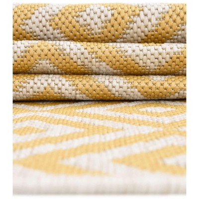 Yellow Ivory Geometric Flat Woven Outdoor Runner Rug