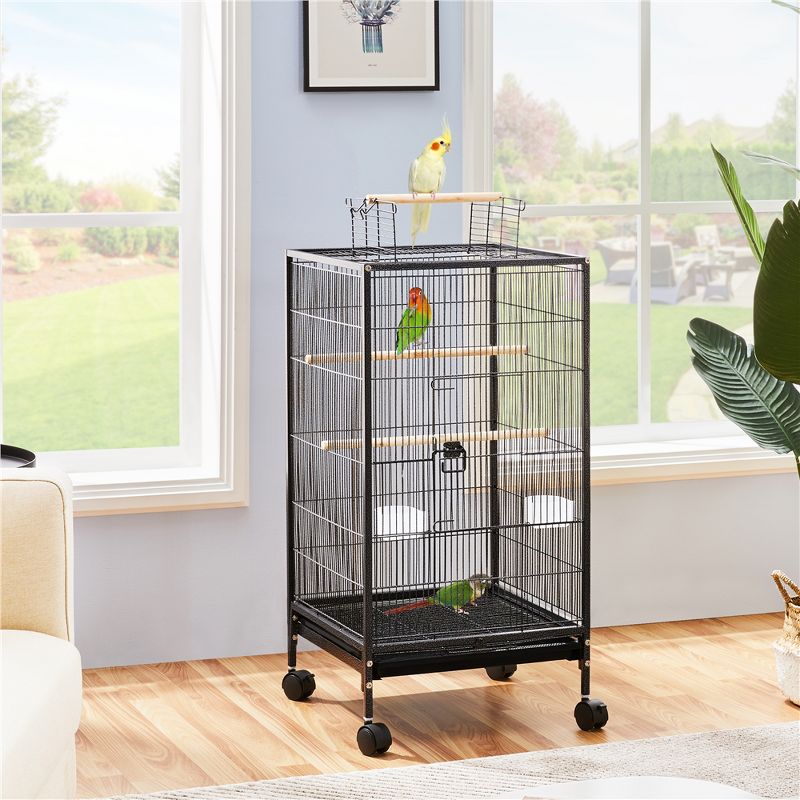 Yaheetech 40-Inch Wrought Iron Bird Cage with Rolling Stand Black, 2 of 8