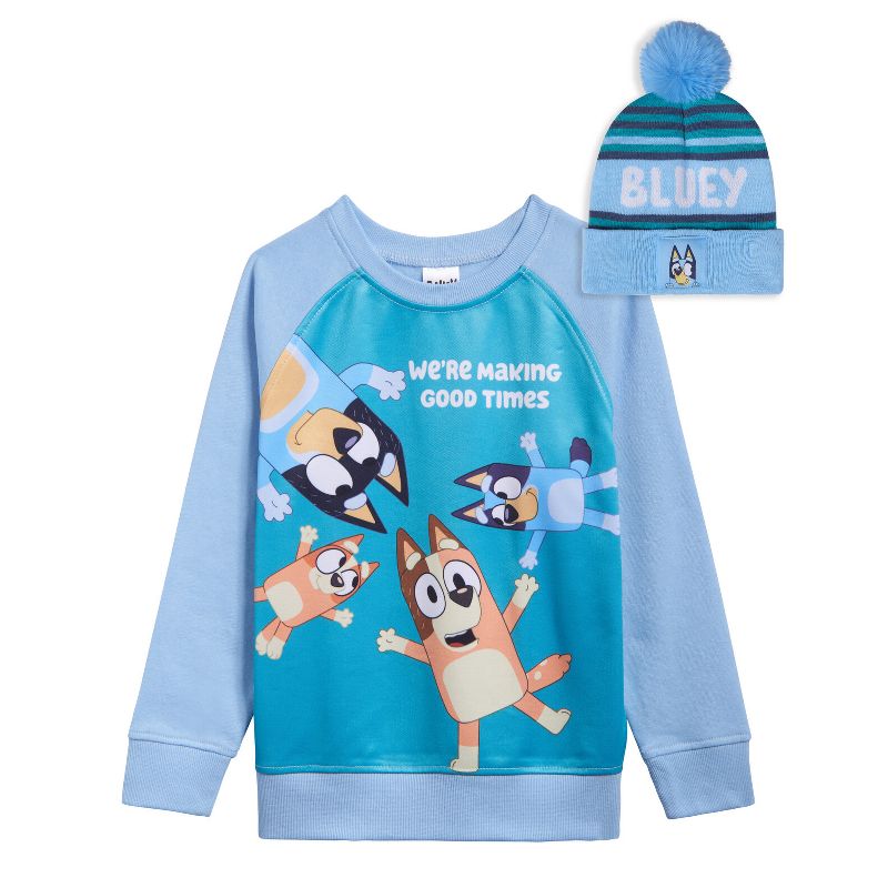 Bluey Fleece Sweatshirt and Cotton Gauze Hat Toddler to Little Kid, 1 of 8