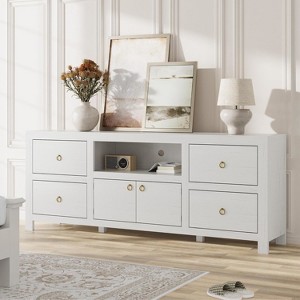 Farmhouse TV Stand for 80 Inch TVs, 70" Entertainment Center with 6 Drawers & Soundbar Shelf - 1 of 4