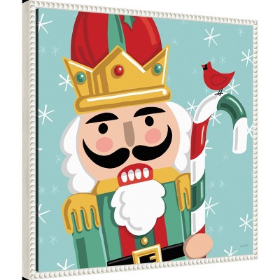 Festive Nutcracker Christmas Canvas Art with White Frame