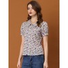 INSPIRE CHIC Women's Puff Short Sleeves Point Collar Button Down Floral Shirts - 2 of 4