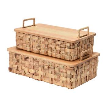 Household Essentials Stackable Hyacinth Baskets with Oak Lids