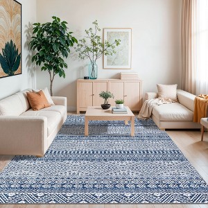 9'x12'Modern Geometric Area Rug, Plush Faux Wool Machine Washable Large Carpet with Non-Slip Backing for Living Room, Dining Table - 1 of 4