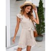 Women's Casual Summer Ruffle Sleeve Mini Dress V-Neck Tie Waist Button Front A-Line Swing Business Office Dress - 3 of 4