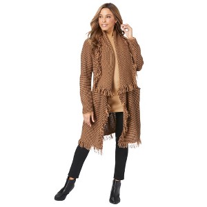 Jessica London Shawl-Collar Fringe Jacket - 1 of 4