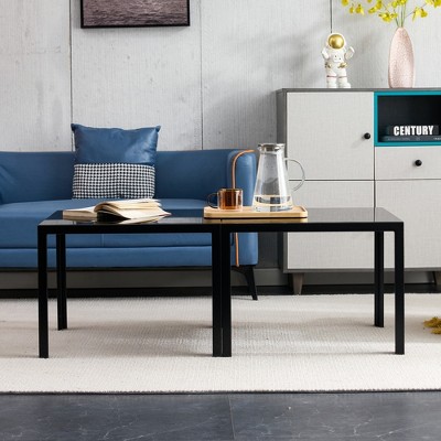 VYNXARIA Coffee Table Set of 2, Square Modern Table with Tempered Glass Finish for Living Room