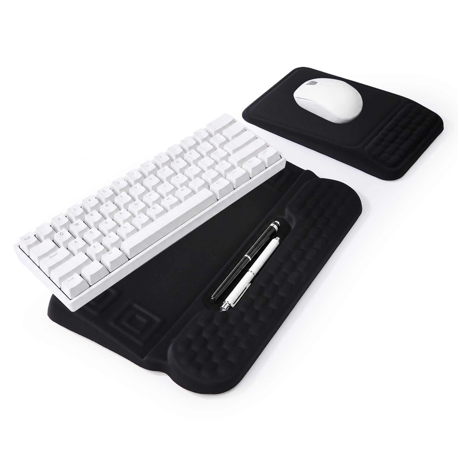 Ergonomic Memory Foam Keyboard Wrist Rest & Mouse Pad Set, 15° Tilted Keyboard Wrist Support with Anti-Slip Silicone Base
