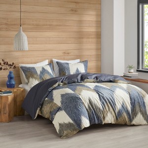 Sapphtopaz Duvet Cover Sets Bedding Sets Reversible Chevron Print Solid Color Back 3 Piece 1 Duvet Cover, 2 Pillow Shams - 1 of 4