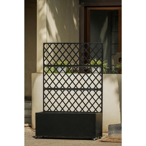 GustoWave Metal Planter Box with Diamond Lattice Trellis Planter Box for Climbing Plants, Raised Garden Bed with Wheels & Trellis, Black - 1 of 4