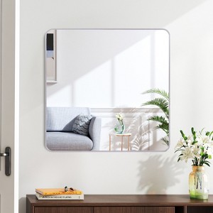Okak 30/36IN Modern Square Bathroom Mirror with Aluminum Frame, High Reflection Vanity Mirror, Hanging Mirror for Bathroom, Living Room - 1 of 4