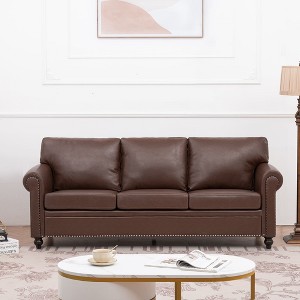 GDFStudio Amelie 83.86'' Mid-Century Modern 3-Seater Faux Leather Upholstered Sofa - 1 of 4