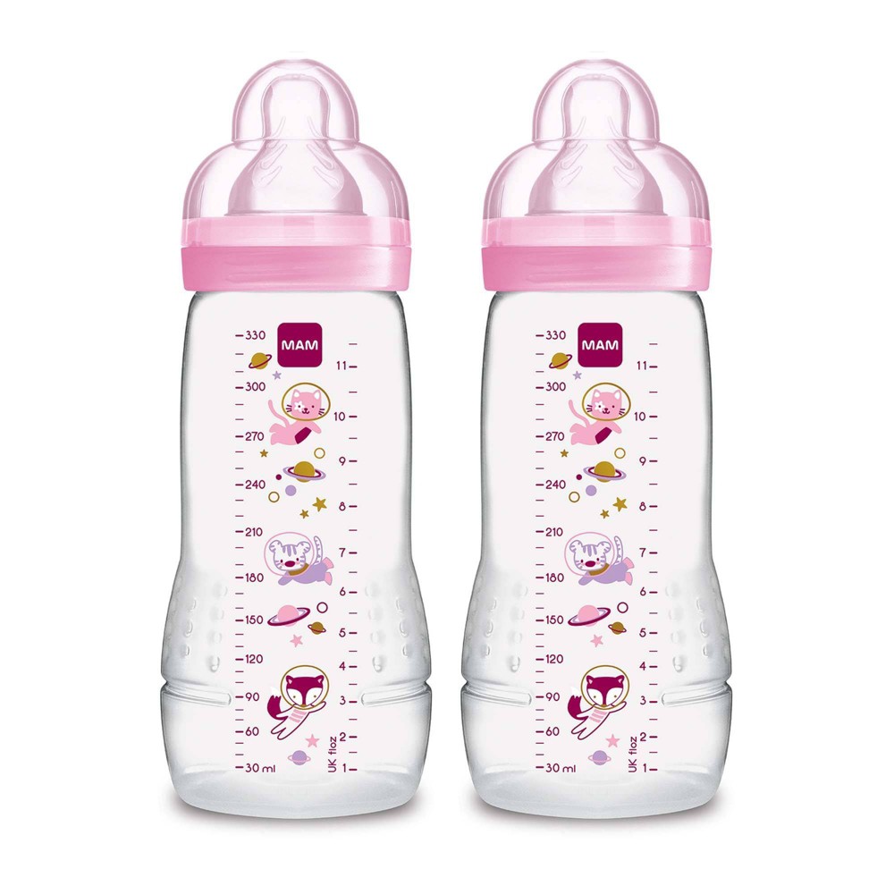 Photos - Baby Bottle / Sippy Cup MAM 11 fl oz Easy Active Baby Bottle - Girl - 2pk 