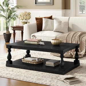 Vintage Coffee Table with Artistic Vase Column Legs and Luxurious Pine Veneer for Living Room or Study Room - 1 of 4