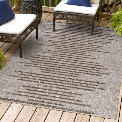 Beige and Brown Stripe Synthetic Indoor/Outdoor Area Rug