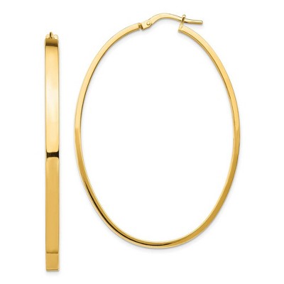 Black Bow Jewelry 3mm x 54mm 14k Yellow Gold Polished Flat Tube Large Oval Hoop Earrings