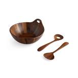 Nambe Portables Wood Salad Bowl with Servers, 3-Piece Set, Acacia Wood Large Salad Bowl, Mixing Bowl with Wooden Serving Spoons,11 Inch
