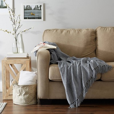Cozy Denim Blue 50"x60" Chenille Knitted Throw