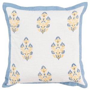 18"x18" Vintage Square Throw Pillow Cover White - Rizzy Home: Cotton, Botanical Motif, Embroidery - 1 of 4