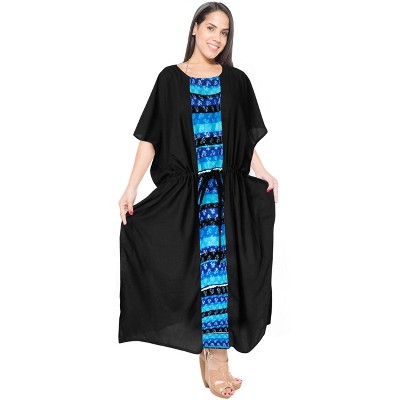 HAPPY BAY Women's House Daily Routine Evening Wear Vacation Casual Dailywear Holiday Loungewear Oversize Caftan Long Boho Sleepwear 2X-3X Black, Solid