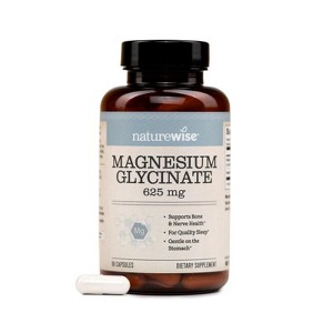 NatureWise Magnesium Glycinate 625mg - High Absorption Chelated Magnesium Glycinate for Sleep, Relaxation, Muscle & Bone* - Vegan, Non-GMO - 1 of 4