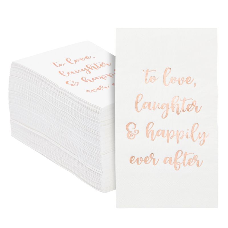 Sparkle and Bash 100 Pack White Wedding Dinner Napkins, To Love, Laughter and Happily Ever After, 4 x 8 In, 1 of 8
