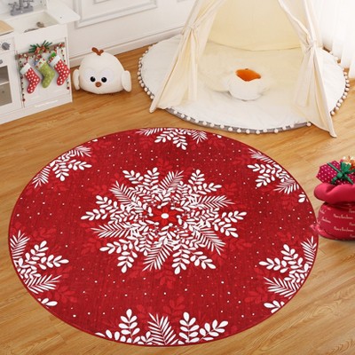 Christmas Area Rug Floral Pattern Floor Cover Washable Indoor Carpet Rug Decorative Non Slip Accent Rug for Bedroom