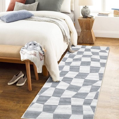 Washable Area Rugs Living Room Rug Modern Geometric Checkered Rug Soft Foldable Area Rug for Bedroom