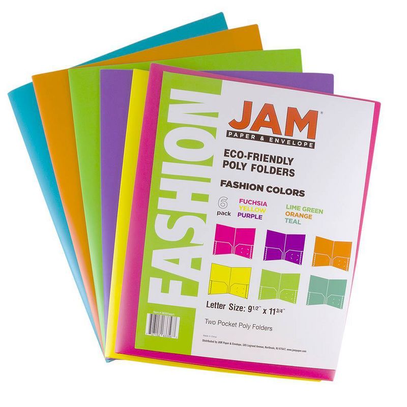 JAM 6pk POP 2 Pocket School Presentation Plastic Folders Fashion Colors, 6 of 7