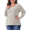 Agnes Orinda Women's Plus Size V-Neck Long Sleeve Basic Ribbed Pitted Brushed Casual Tunic Blouses - 2 of 4