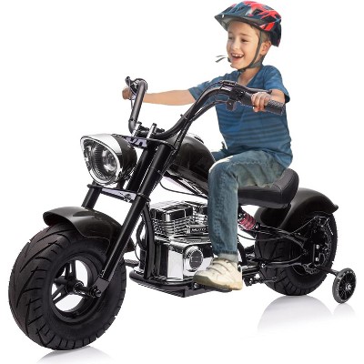 Red 36V Electric Off Road Motorcycle For Teens With 350W Brushless Motor Led Lights Music Spring Suspension And Training Wheels Red