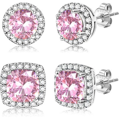 Hayoso 18K Gold Plated Halo Stud Earrings 925 Sterling Silver Cubic Zirconia Stud Earrings Round Square Diamonique Stud Earrings Set for Women Men