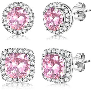 Hayoso 18K Gold Plated Halo Stud Earrings 925 Sterling Silver Cubic Zirconia Stud Earrings Round Square Diamonique Stud Earrings Set for Women Men - 1 of 4