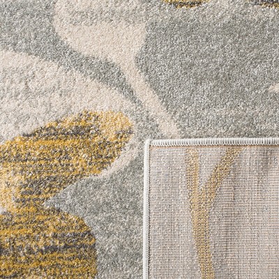 Grey and Gold Floral Synthetic 8' x 10' Area Rug
