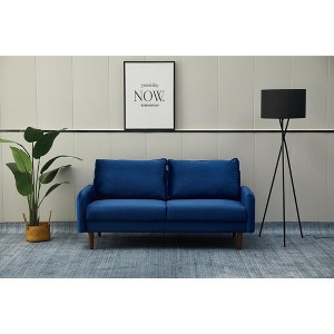 Velvet Sofa Mid-Century Modern Couch with Wooden Legs for Living Room - 1 of 4