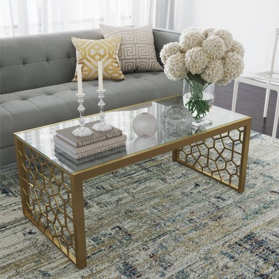 Juliette Brass-Finished Metal & Tempered Glass Rectangular Coffee Table