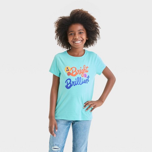 Girls' Short Sleeve 'bright And Brilliant' Graphic T-shirt - Cat & Jack™  Aqua Blue S : Target