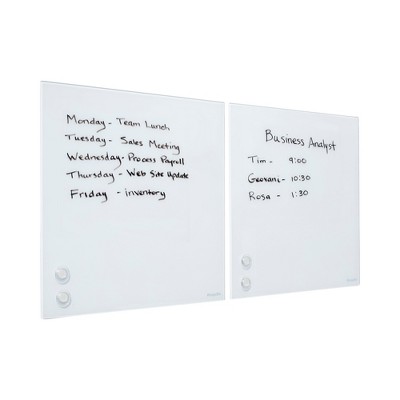 White Magnetic Dry-Erase Glass Board with Rare Earth Magnets, 17.5in x 17.5in, 2-Pack