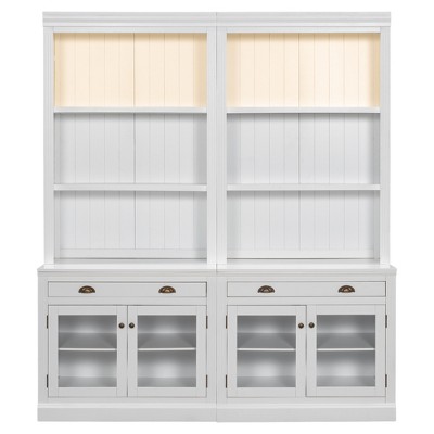 TiramisuBest 83.4" H Black Bookcase with LED Lighting, 2 Glass Doors & 1 Drawer, Modern Storage with Open Shelves for Living Room/Home Office/Bedroom