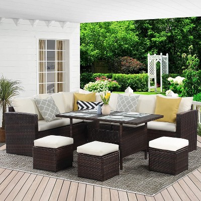 Sapphtopaz Patio Furniture Set Wicker Woven Sectional Outdoor Chairs with Cushion and Coffee Table Sofa Set for Outdoor, Terrace