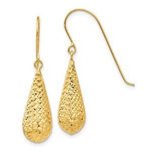 Black Bow Jewelry 20mm Diamond Cut Puffed Teardrop Dangle Earrings in 14k Yellow Gold - 1 of 4