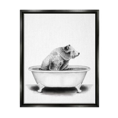 Stupell Industries Bear In A Tub Funny Animal Bathroom Drawing