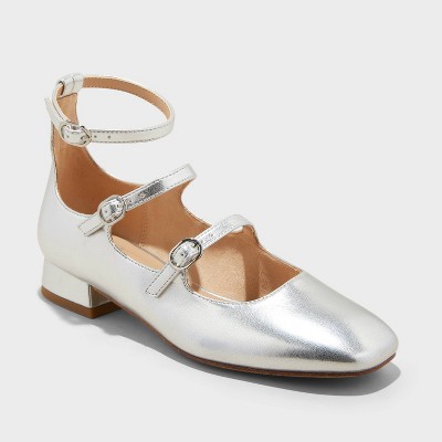 Women s Liia Strappy Mary Jane Heels Wild Fable Silver 8.5 Target