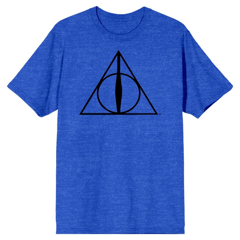 Harry Potter Deathly Hallows Men's Royal Blue Heather T-shirt, 1 of 4
