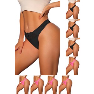 INSPIRE CHIC Women's Low-Waisted Smooth Elastic Lace Waist Solid Thongs 9 Packs - 1 of 4