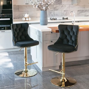 Velvet Swivel Adjustable Bar Stools with Tufted Back, Nailhead Trim, and Stable Base, Set of 2 for Home, Pub, and Kitchen Island - 1 of 4