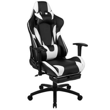 Emma and Oliver Racing Gaming Ergonomic Chair with Reclining Back, Footrest in Red LeatherSoft