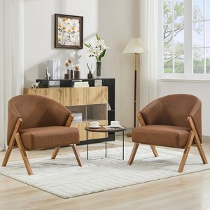 GustoWave  Mid-Century Accent Chair, Velvet Fabric Upholstered Lounge Arm Chair with Solid Wood Frame & Soft Cushion for Living Room - 1 of 4