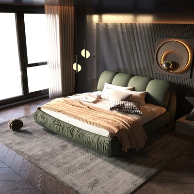 Luxury Upholstered Platform Bed with Padded Backrest, Beds Adjustable for Multiple Mattress Heights, Bed with Wood Frame-Baofuwish