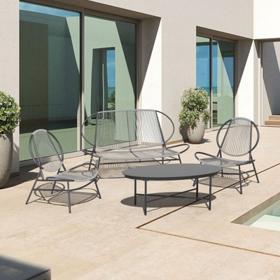 Hyleory 4-piece Outdoor Acapulco Dining Sets (Include One Oval Table and Three PE Rattan Chairs)